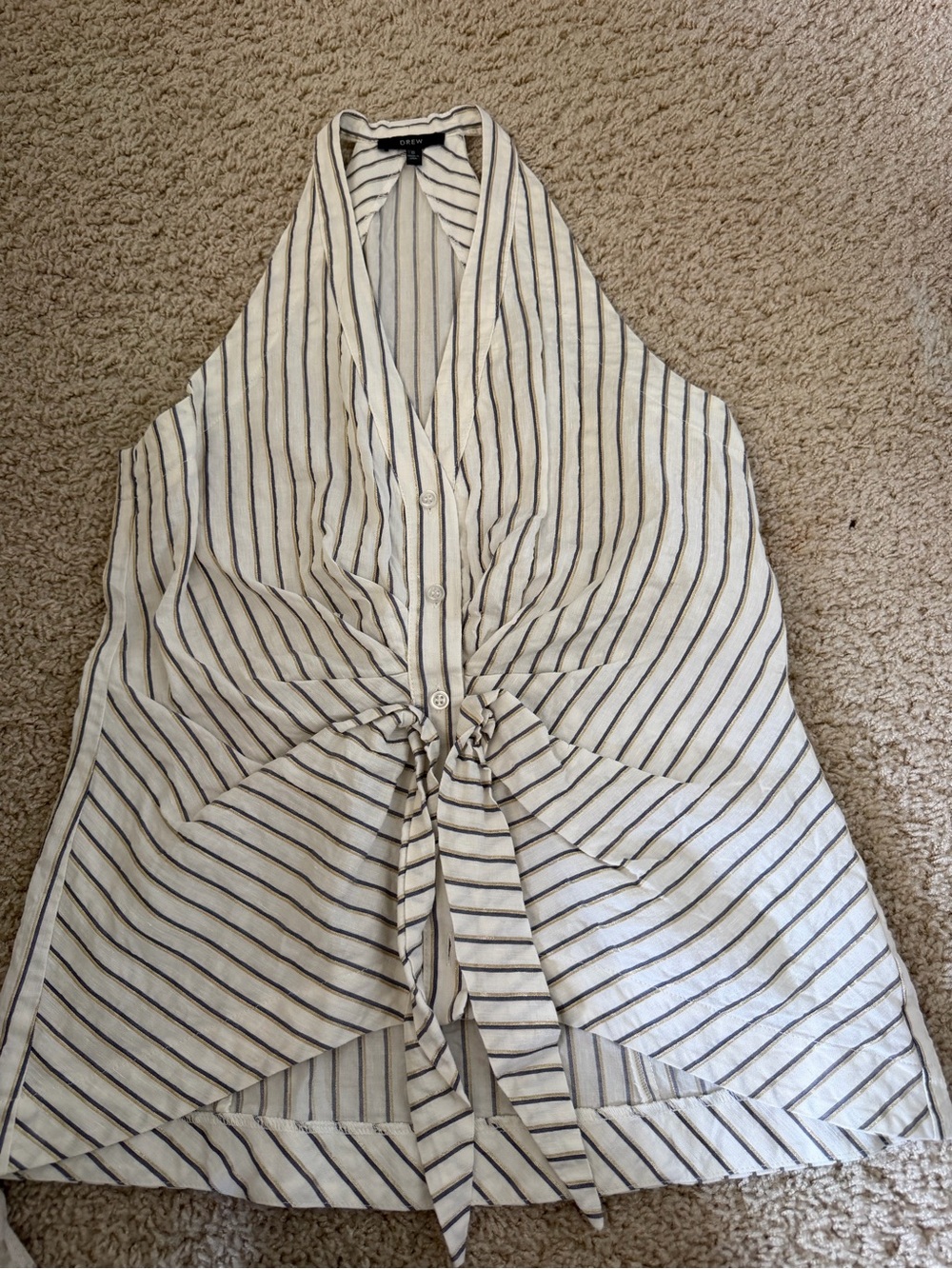 DREW Cream and Navy Striped Tie-Front Halter Tank